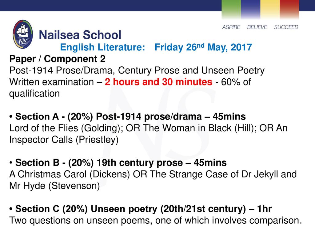 English Literature: Friday 26nd May, 2017