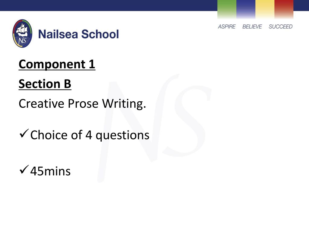 Component 1 Section B Creative Prose Writing. Choice of 4 questions 45mins