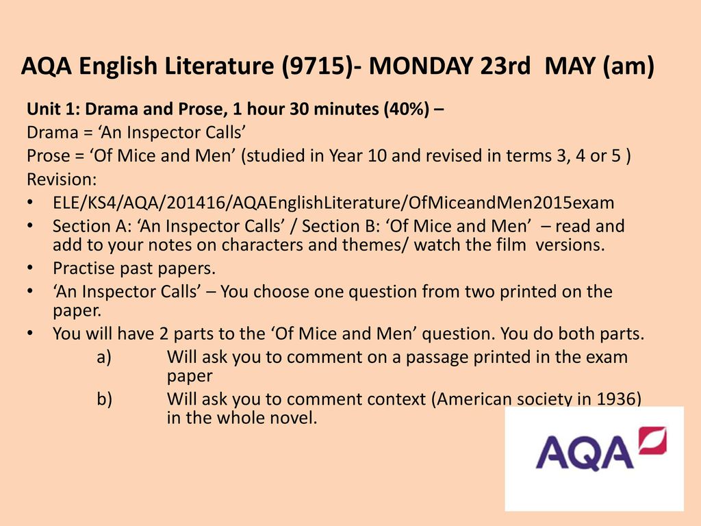 AQA English Literature (9715)- MONDAY 23rd MAY (am)