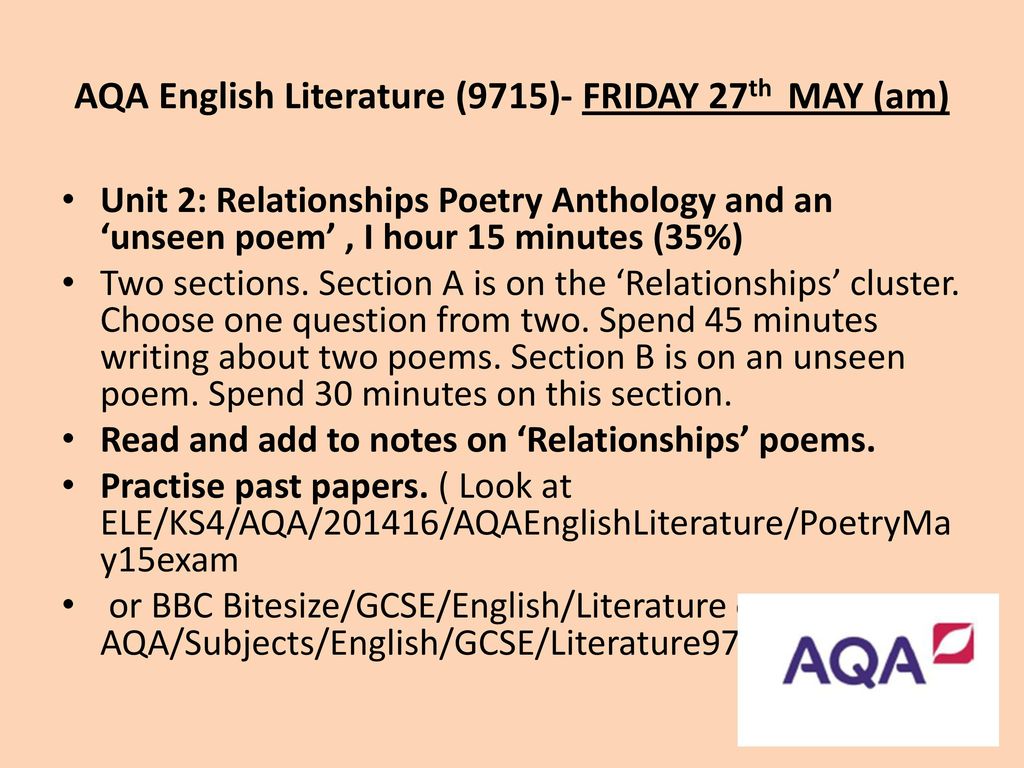 AQA English Literature (9715)- FRIDAY 27th MAY (am)