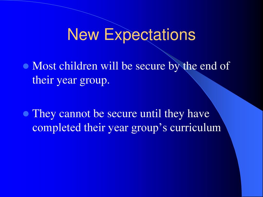 New Expectations Most children will be secure by the end of their year group.