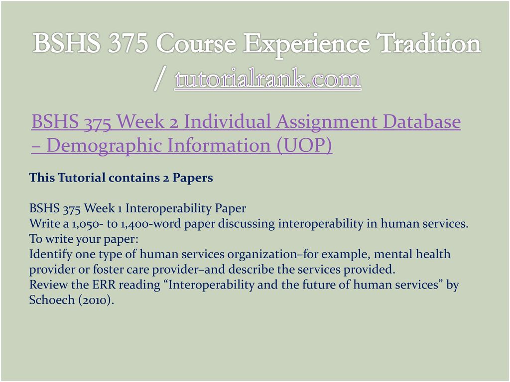 BSHS 375 Course Experience Tradition / tutorialrank.com