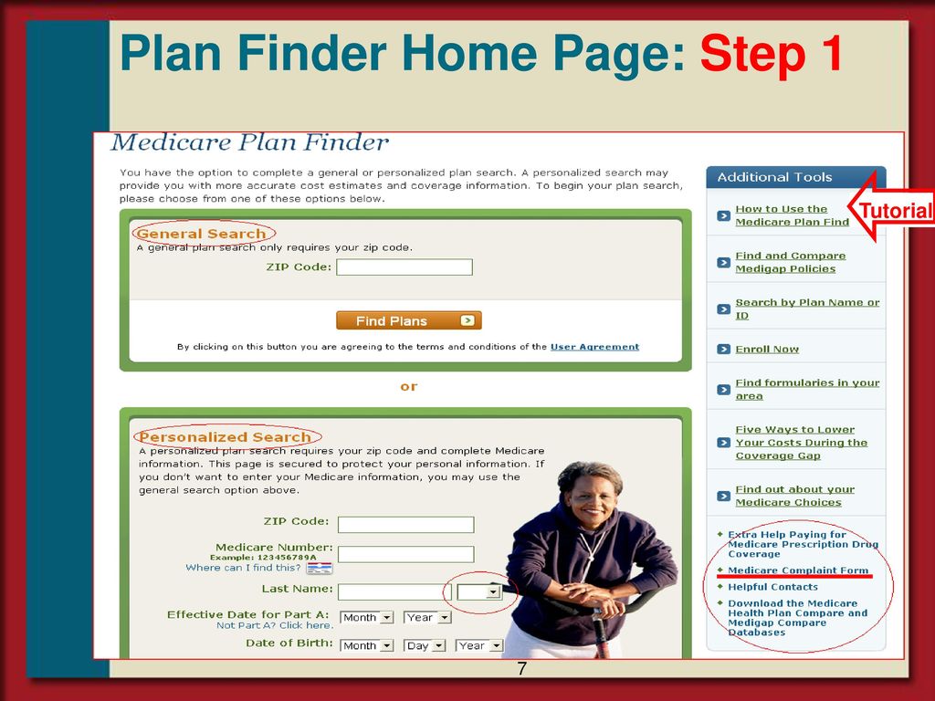 Plan Finder Home Page: Step 1