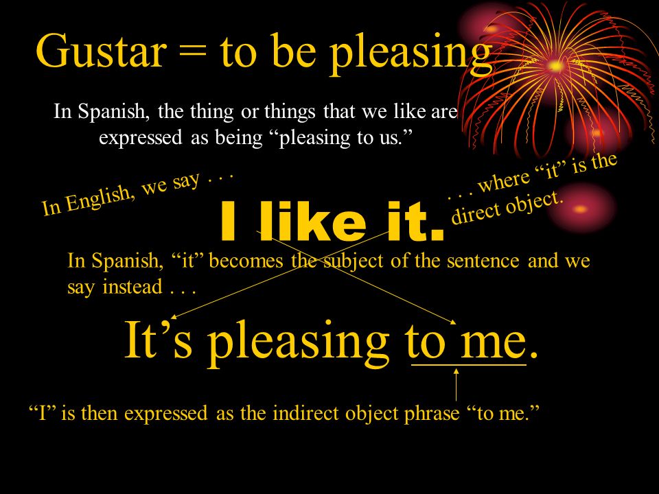 I like it. It’s pleasing to me. Gustar = to be pleasing