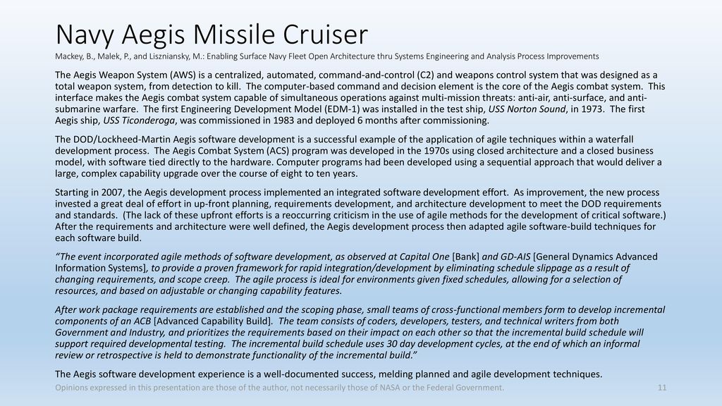 Navy Aegis Missile Cruiser Mackey, B. , Malek, P. , and Liszniansky, M