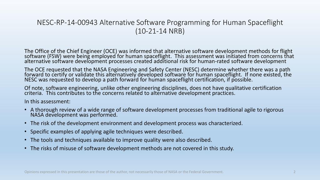 NESC-RP Alternative Software Programming for Human Spaceflight ( NRB)