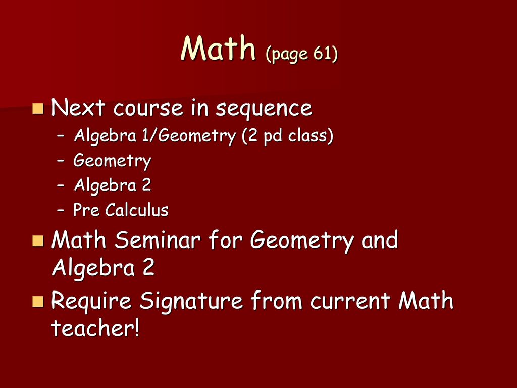 Math (page 61) Next course in sequence
