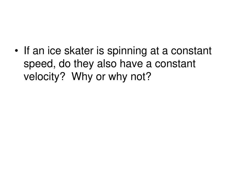 If an ice skater is spinning at a constant speed, do they also have a constant velocity.