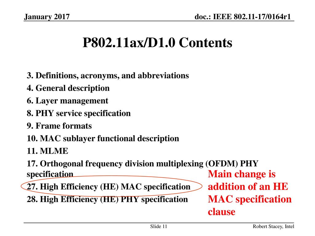 January 2017 P802.11ax/D1.0 Contents.