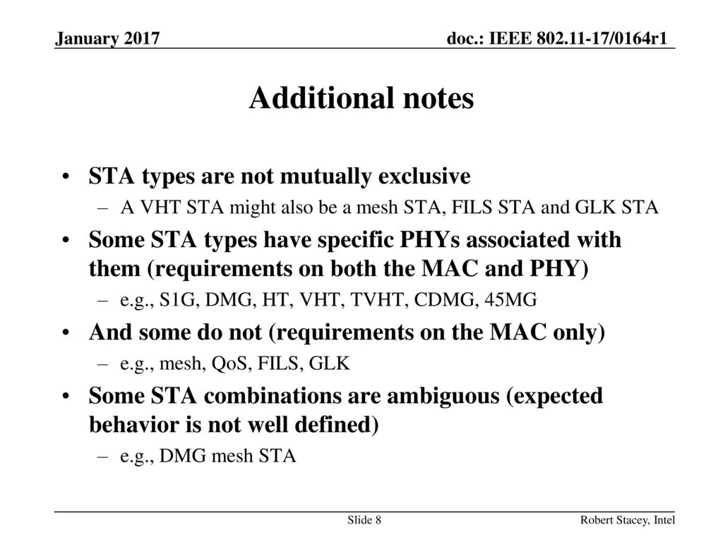 Additional notes STA types are not mutually exclusive