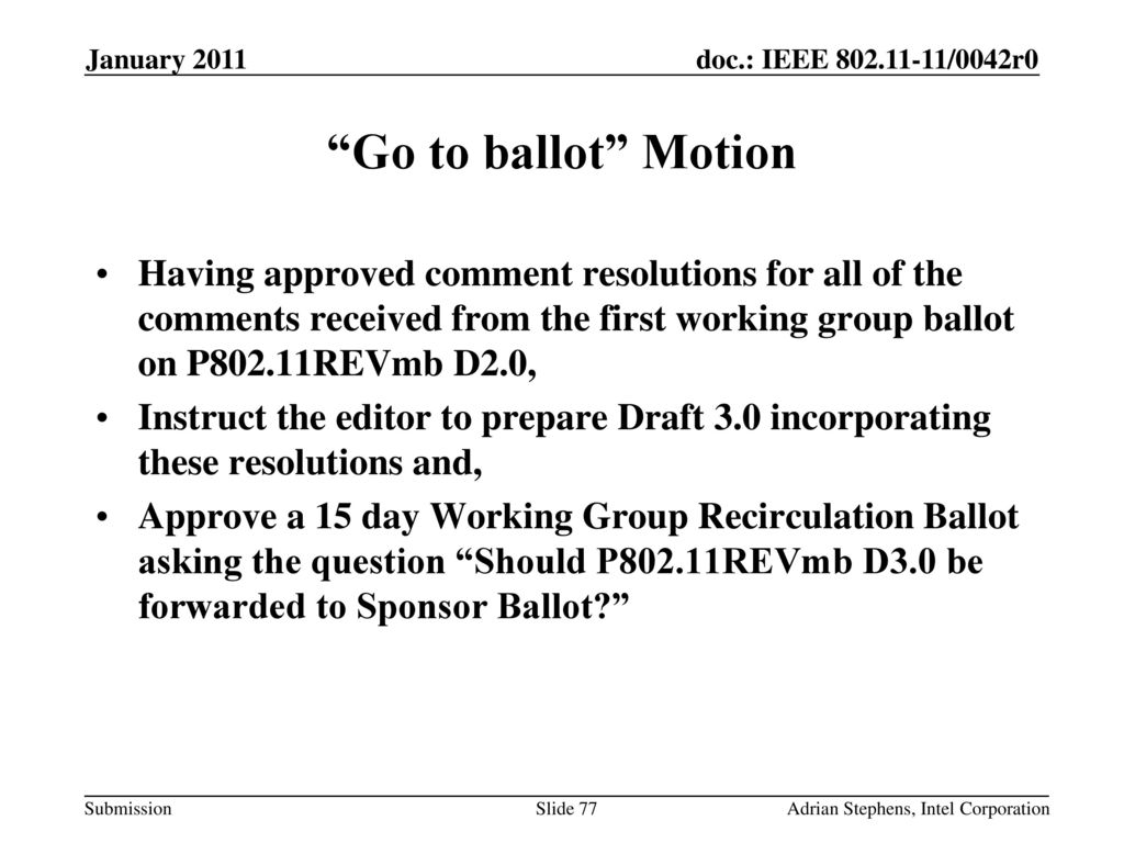 May 2006 doc.: IEEE /0528r0. January Go to ballot Motion.