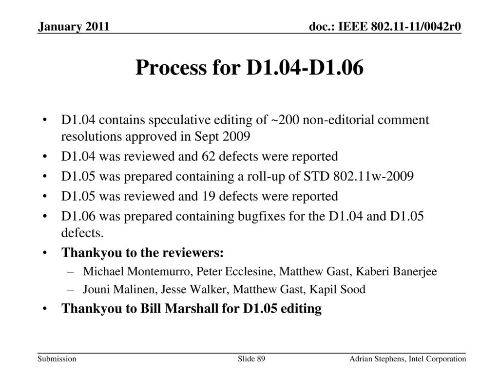 May 2006 doc.: IEEE /0528r0. January Process for D1.04-D1.06.
