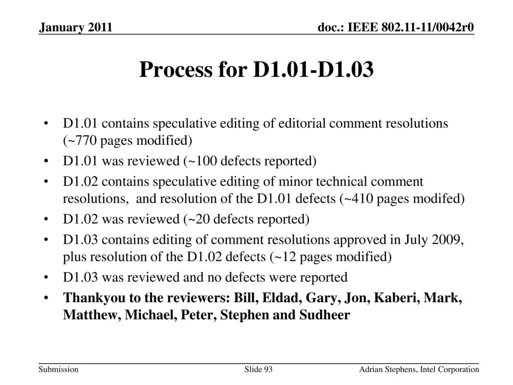 May 2006 doc.: IEEE /0528r0. January Process for D1.01-D1.03.