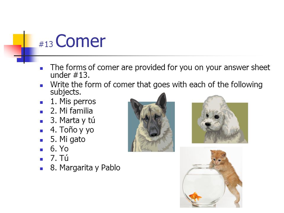 #13 Comer The forms of comer are provided for you on your answer sheet under #13.