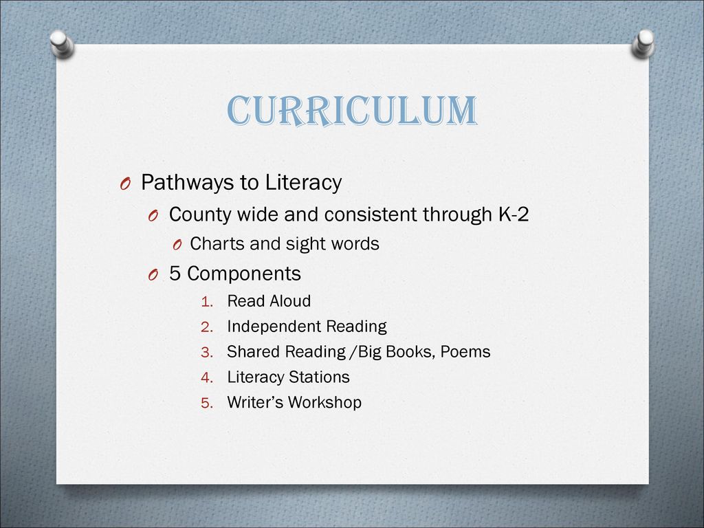 Curriculum Pathways to Literacy County wide and consistent through K-2