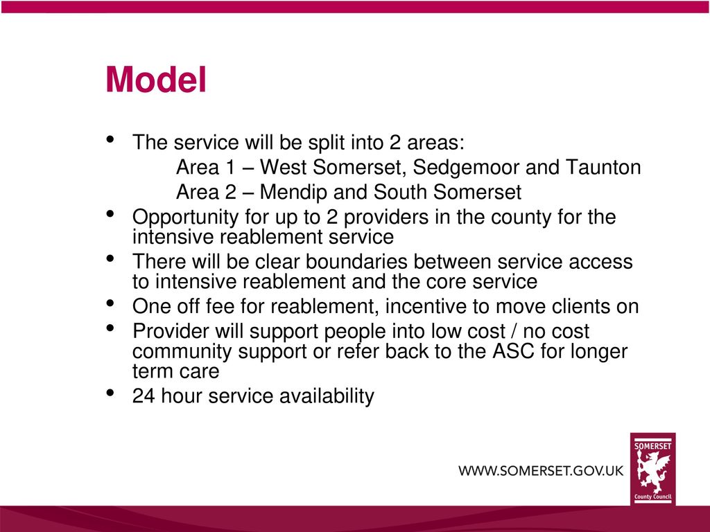 Model The service will be split into 2 areas: