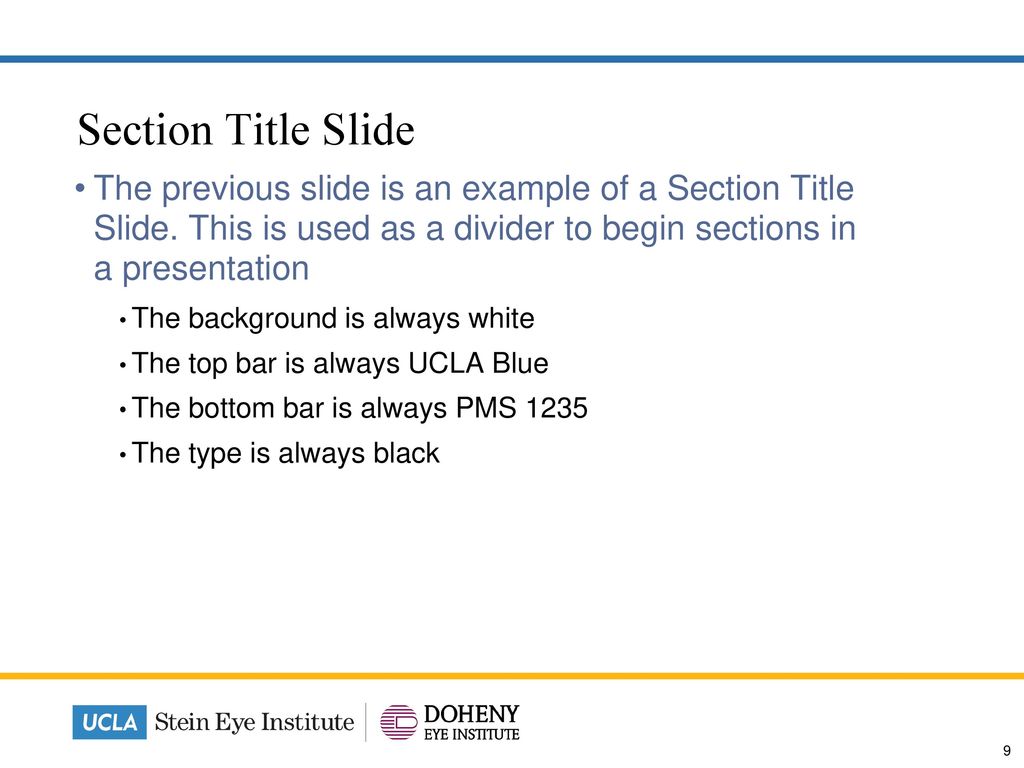 Section Title Slide The previous slide is an example of a Section Title Slide. This is used as a divider to begin sections in a presentation.