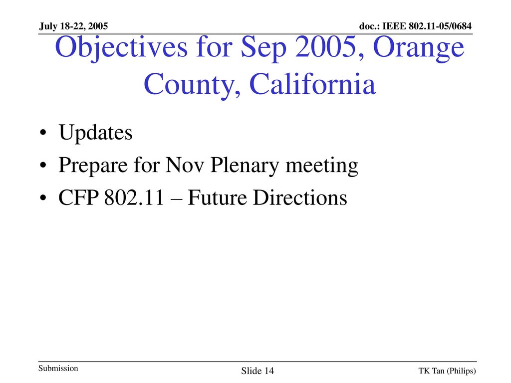 Objectives for Sep 2005, Orange County, California