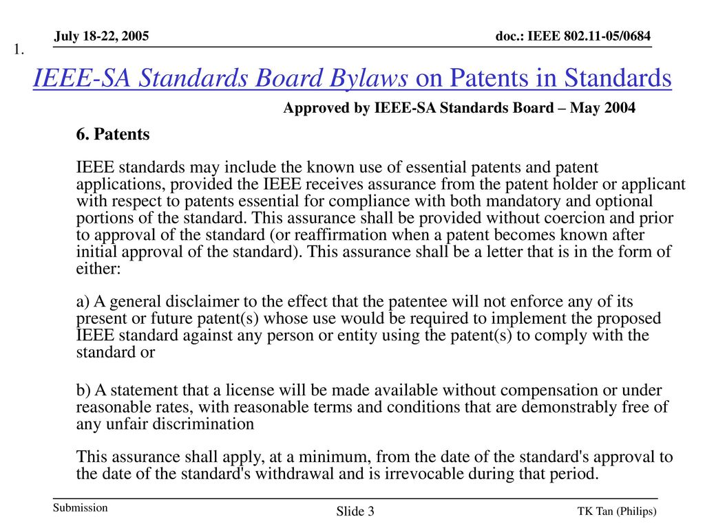 IEEE-SA Standards Board Bylaws on Patents in Standards