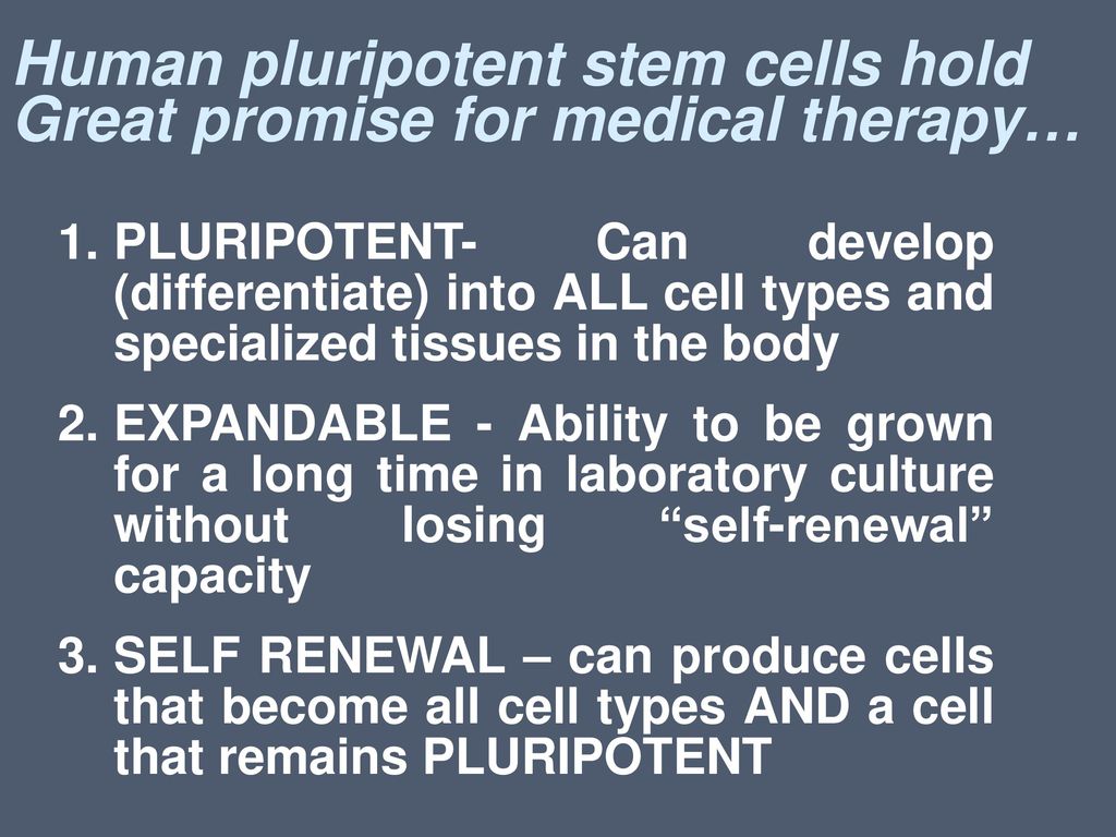 Human pluripotent stem cells hold Great promise for medical therapy…