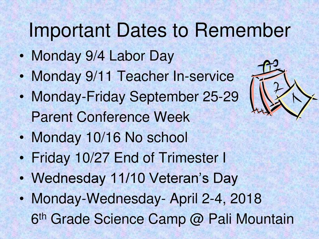 Important Dates to Remember