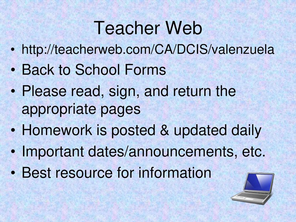 Teacher Web Back to School Forms