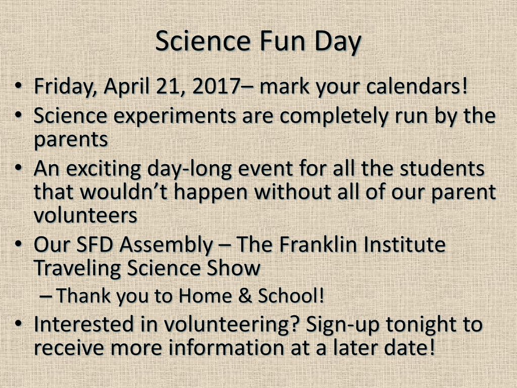 Science Fun Day Friday, April 21, 2017– mark your calendars!
