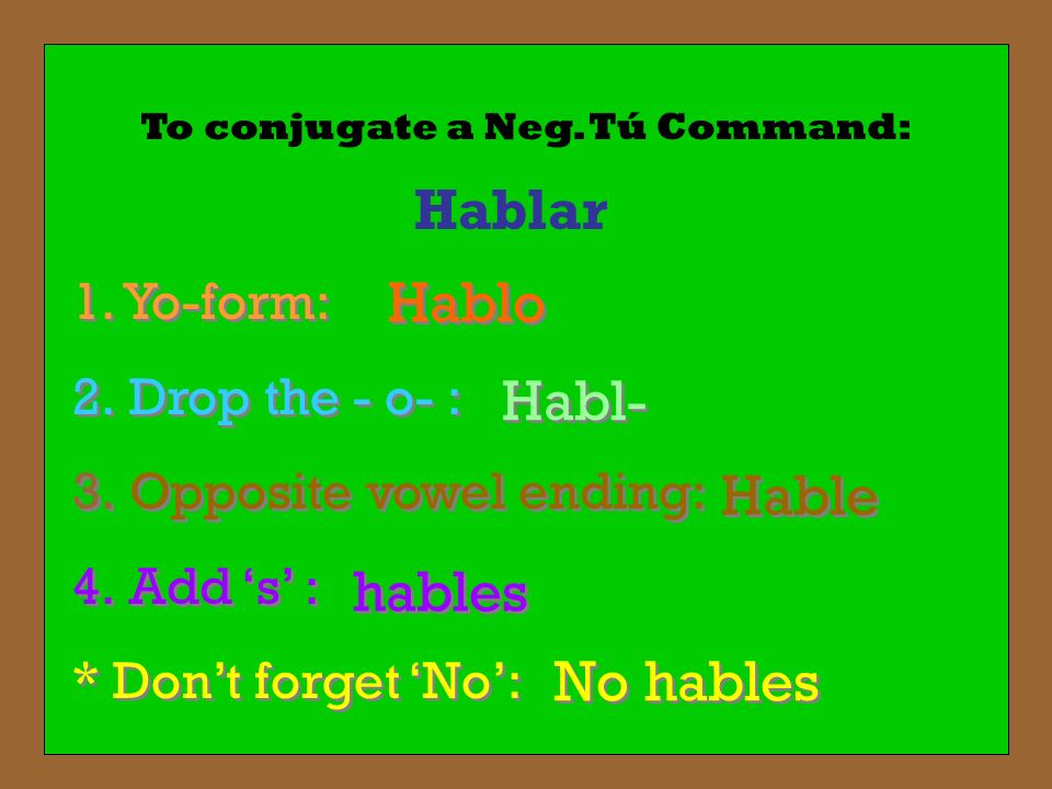 To conjugate a Neg. Tú Command:
