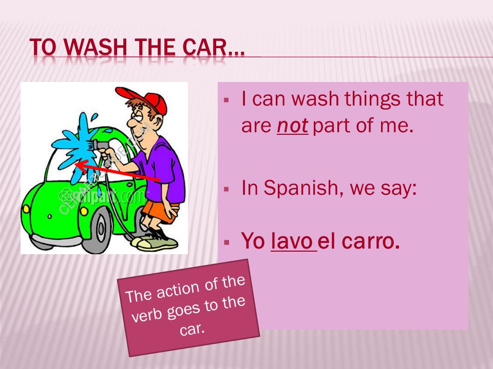 The action of the verb goes to the car.