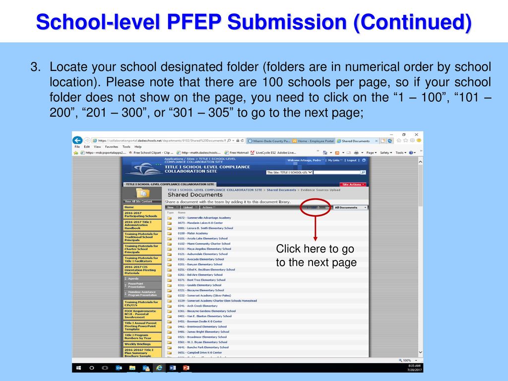 School-level PFEP Submission (Continued)