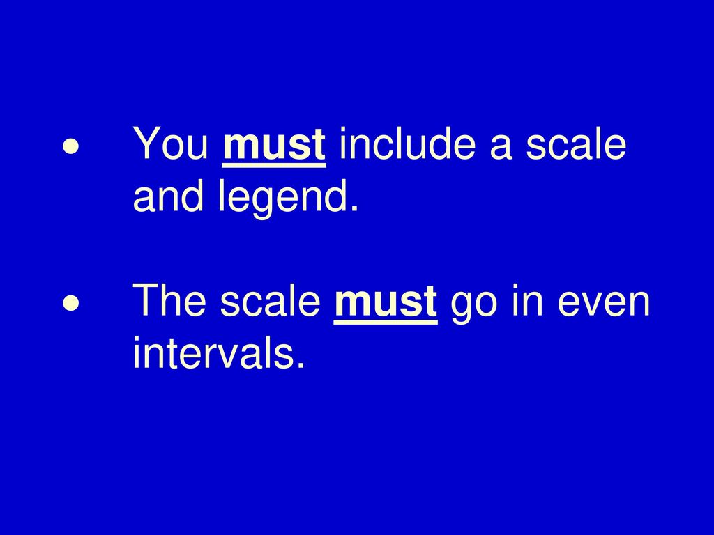 ·. You must include a scale. and legend. ·. The scale must go in even