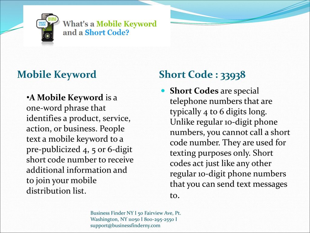 Mobile Keyword Short Code : 33938