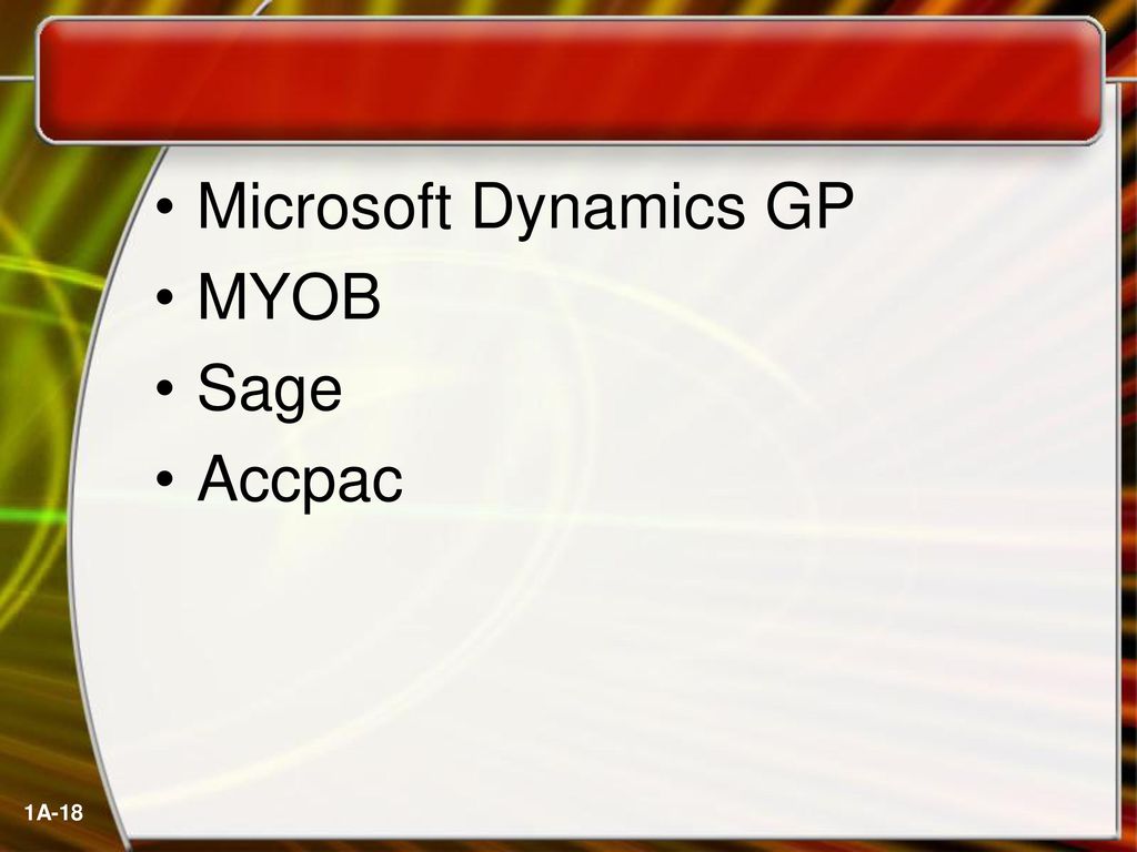 Microsoft Dynamics GP MYOB Sage Accpac