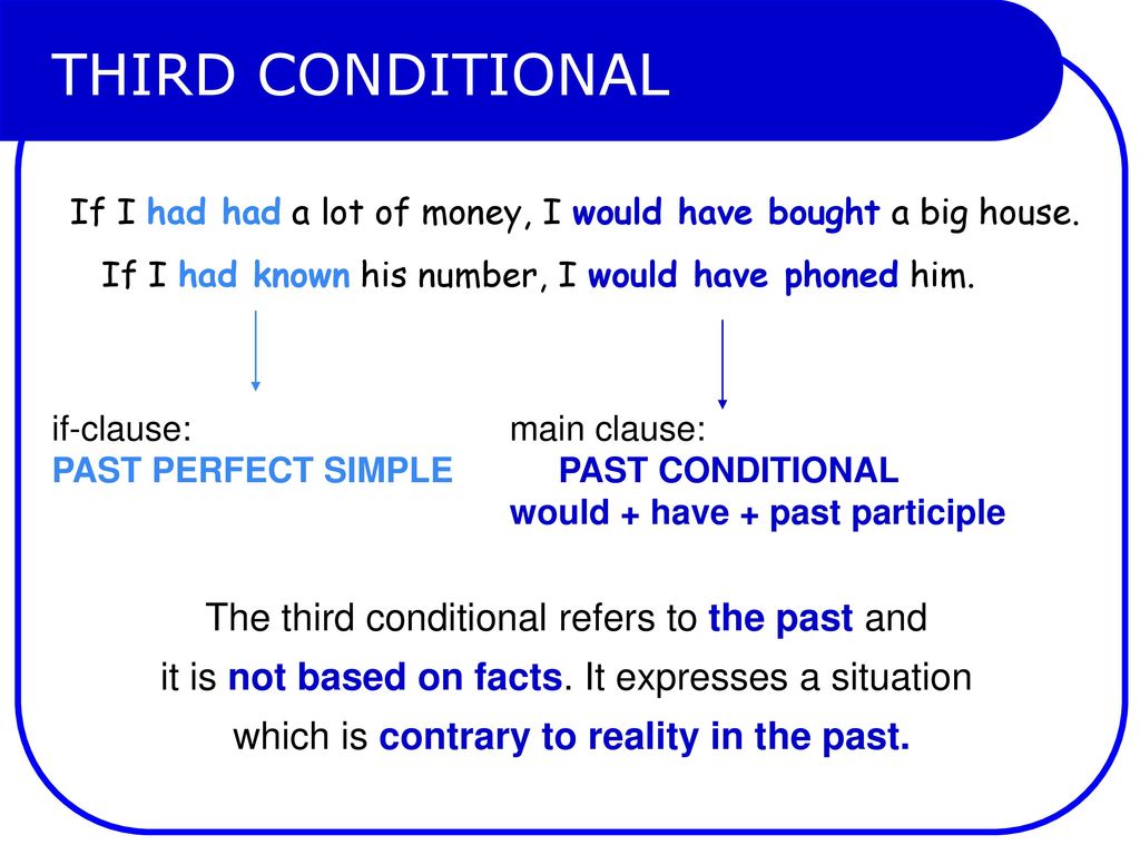 THIRD CONDITIONAL The third conditional refers to the past and