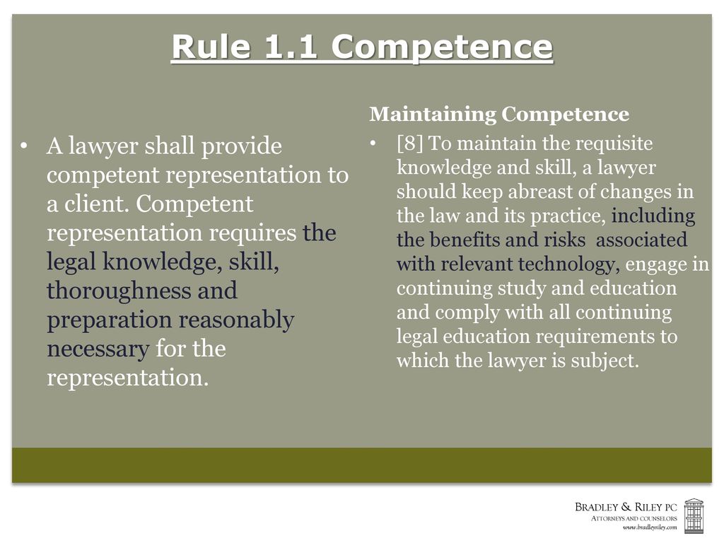 Rule 1.1 Competence Maintaining Competence.