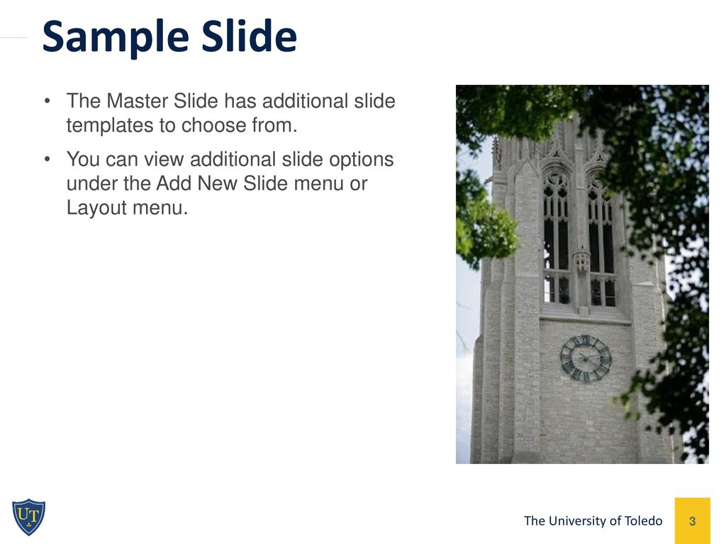 Sample Slide The Master Slide has additional slide templates to choose from.