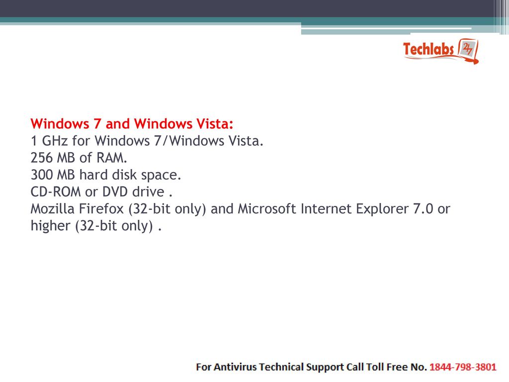 Windows 7 and Windows Vista: 1 GHz for Windows 7/Windows Vista