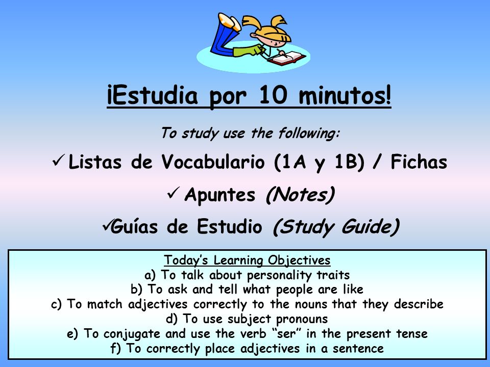 ¡Estudia por 10 minutos! Listas de Vocabulario (1A y 1B) / Fichas