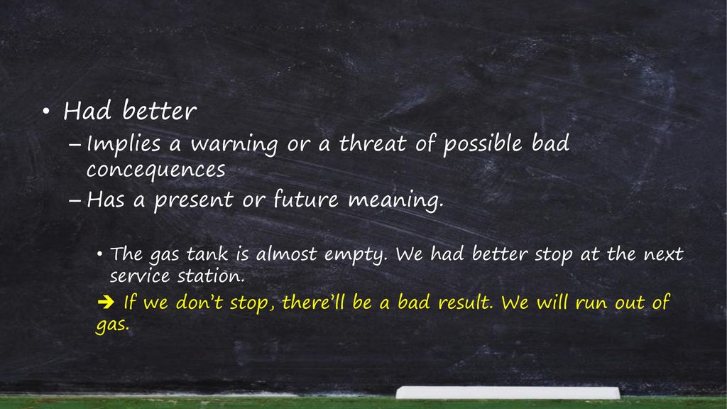 Had better Implies a warning or a threat of possible bad concequences
