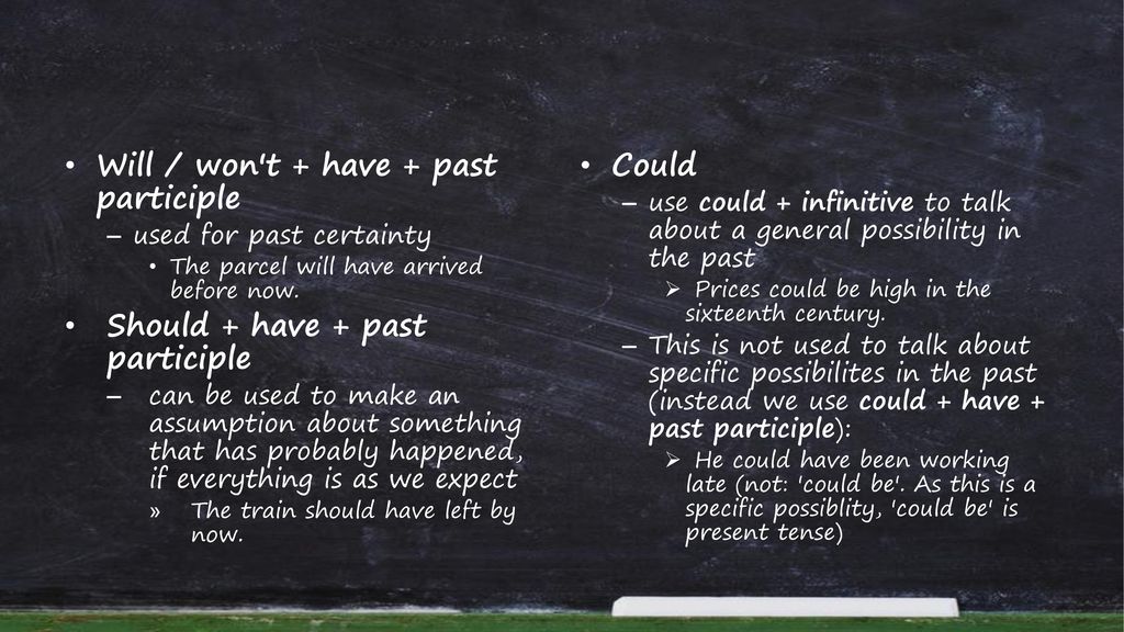 Will / won t + have + past participle