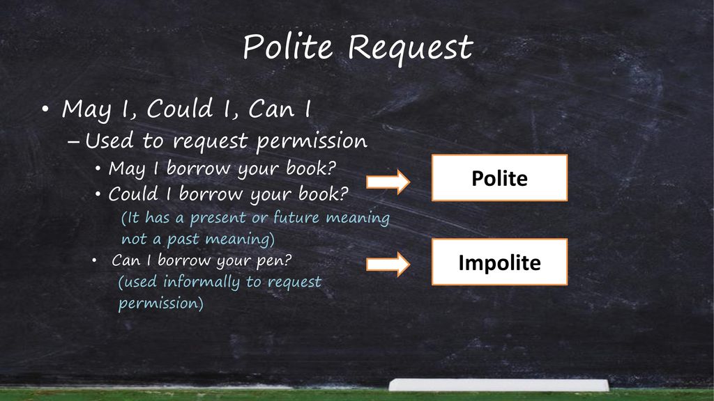 Polite Request May I, Could I, Can I Polite Impolite