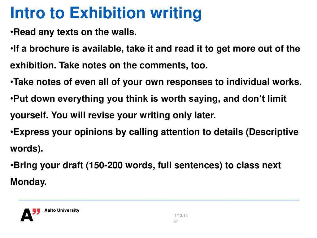 Intro to Exhibition writing
