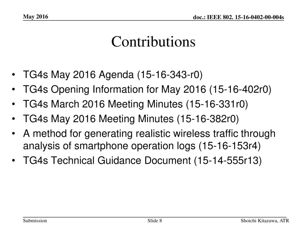 Contributions TG4s May 2016 Agenda ( r0)
