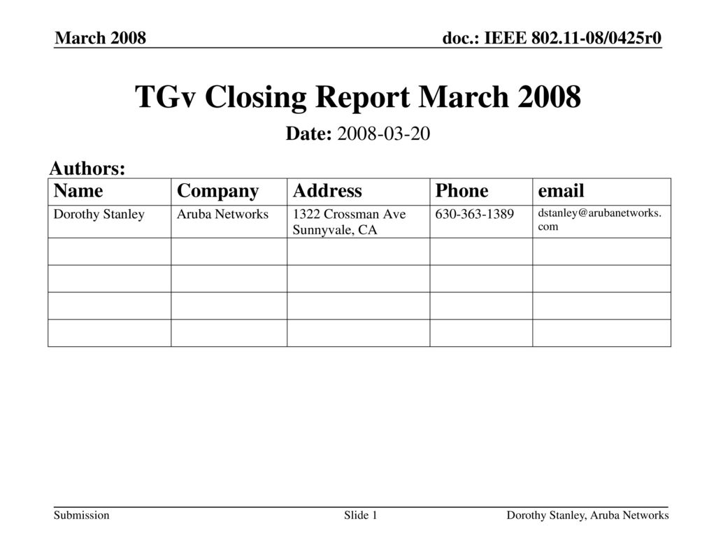 TGv Closing Report March 2008