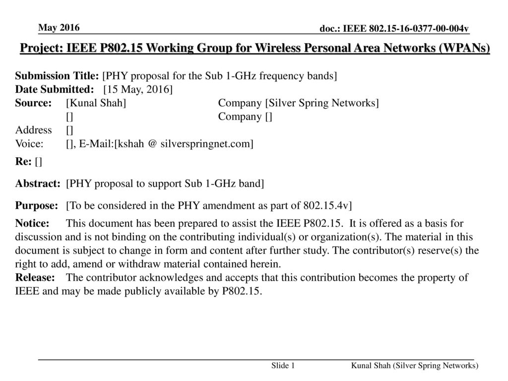 May 2016 Project: IEEE P Working Group for Wireless Personal Area Networks (WPANs)
