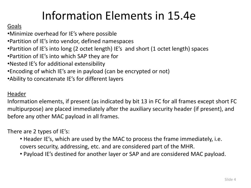 Information Elements in 15.4e