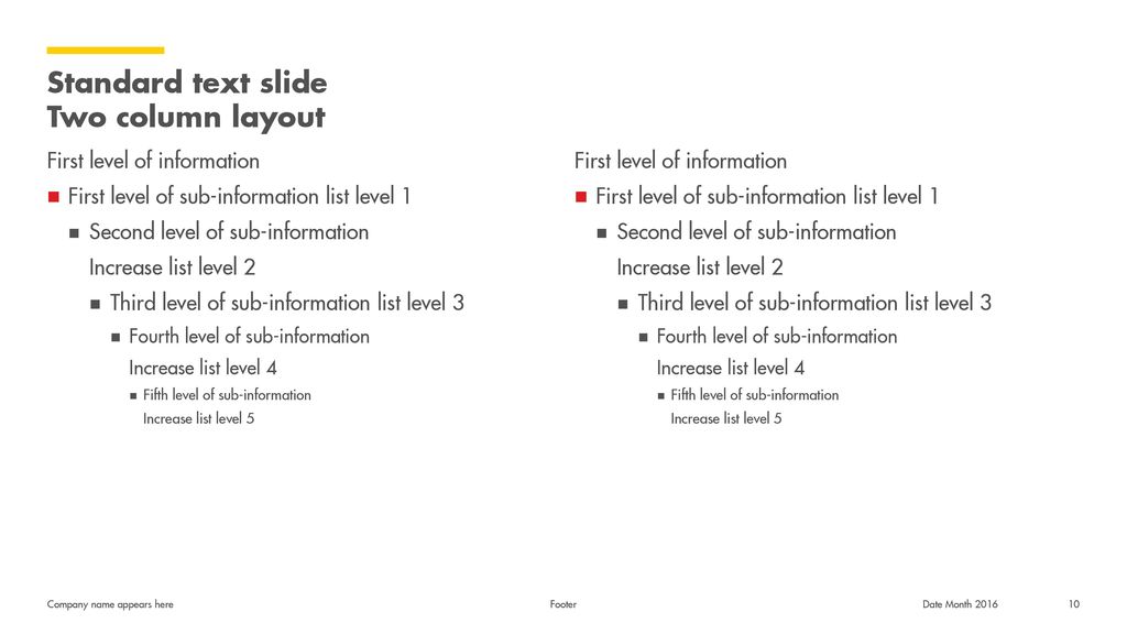 Standard text slide Two column layout