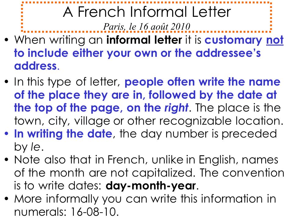 A French Informal Letter Paris Le 16 Aout Ppt Video Online Download