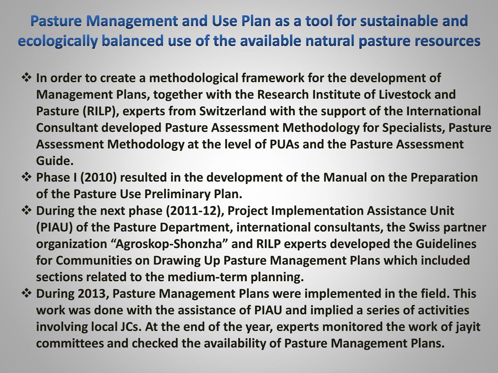 Pasture Management and Use Plan as a tool for sustainable and ecologically balanced use of the available natural pasture resources