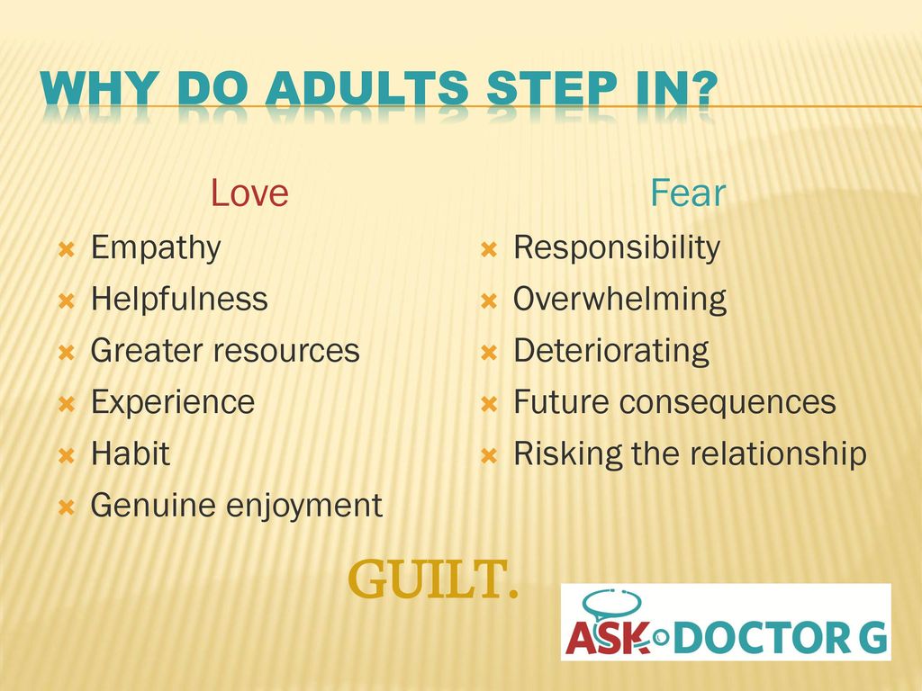 GUILT. Why do adults step in Love Fear Empathy Helpfulness